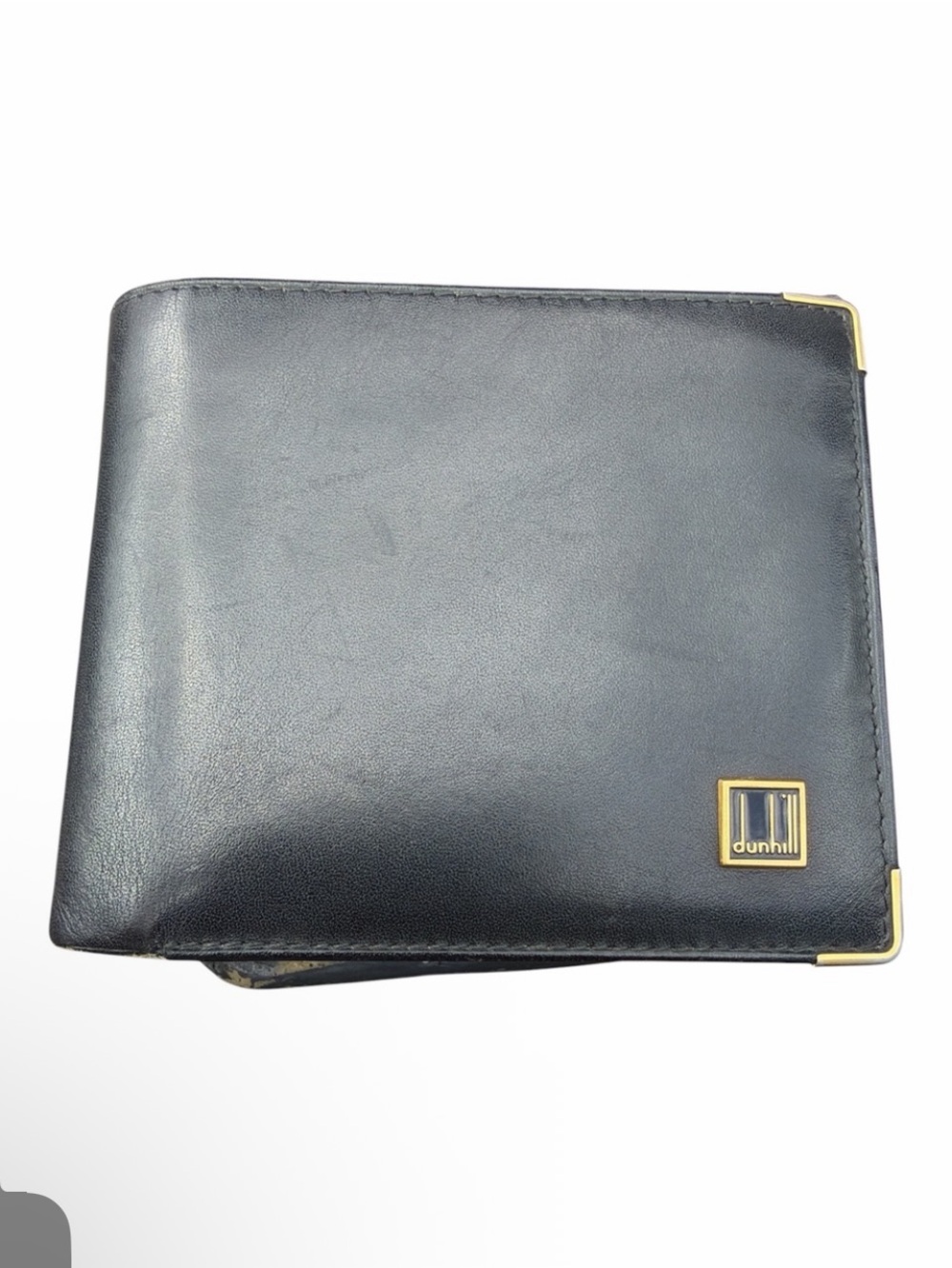 Dunhill Black Leather Bi-Fold Wallet with Gold Accents